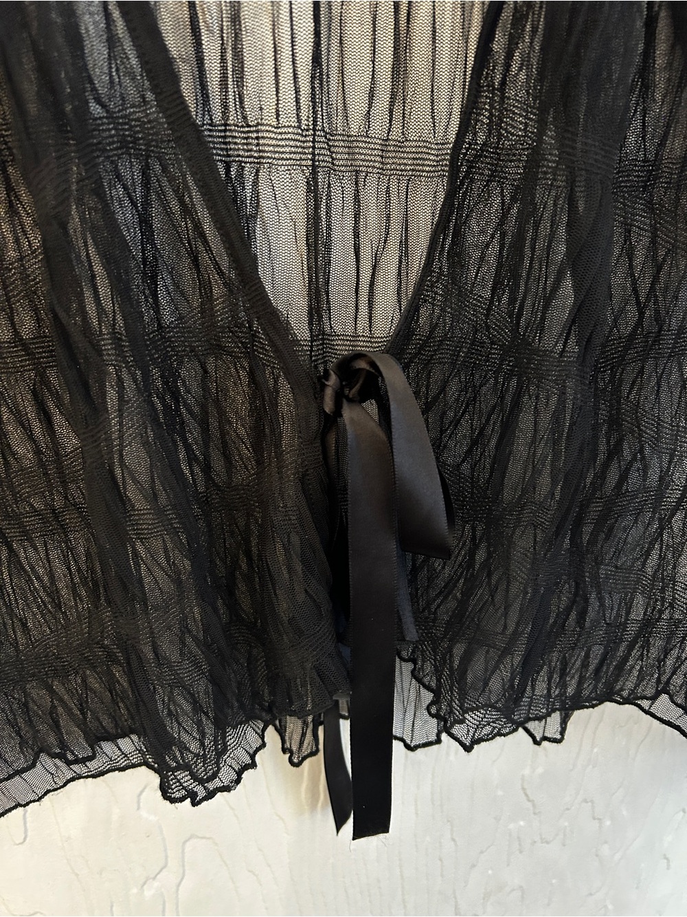 VINTAGE Y2K Sheer Black Tie Front Blouse Medium Mesh Whimsigoth Witch Fairy Chic - Picture 3 of 4